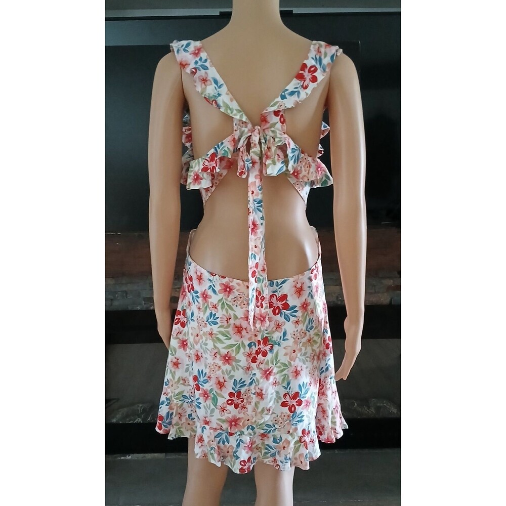 Sweet Lemon Low Back Dress Open Sides Women's LARGE Floral Tropical Beachy Sexy